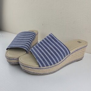 SO Boysenberry Sandals Wedge Slides Espadrille Navy White Platform Wmns Sz 10 M